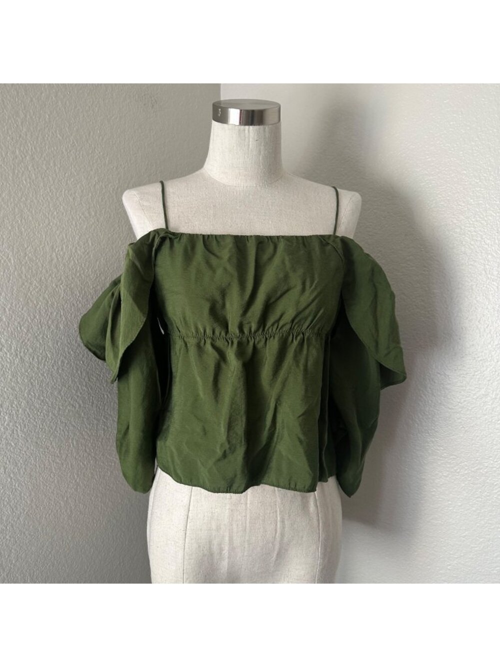Vince Cold Shoulder Blouse Ruffle 3/4 Sleeve Thin Straps Square Neck Gathered Gr
